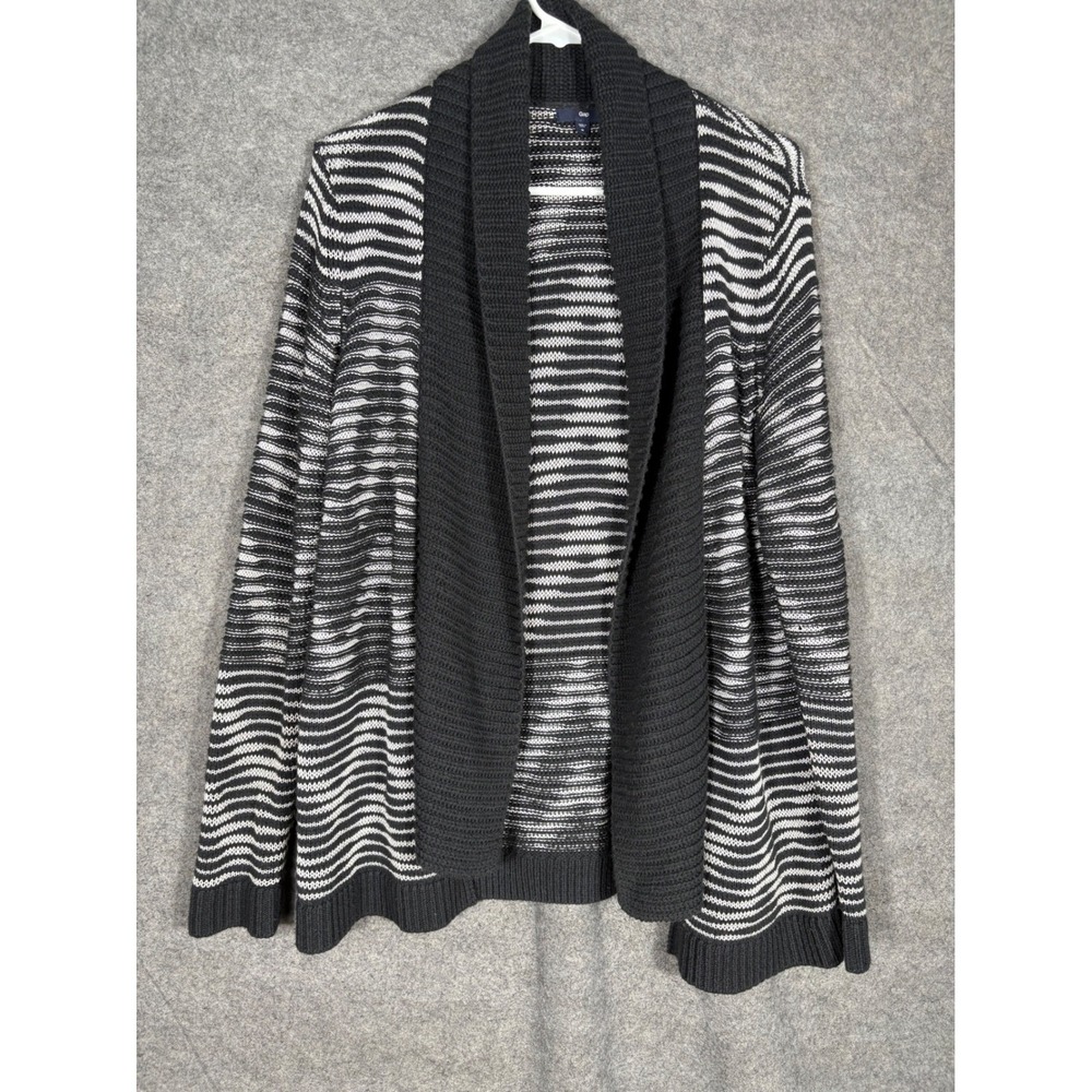 Gap Womens Black White Space Dye Open Front Shawl Collar Cardigan Sweater Size M